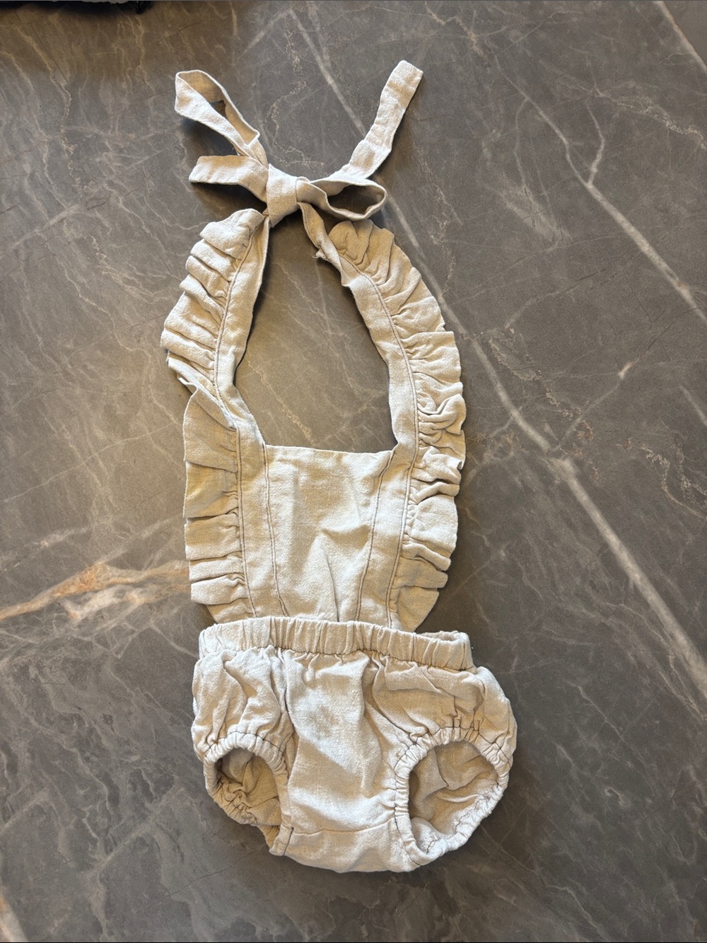 Ruffled Halter Diaper Cover - linen Light Gray